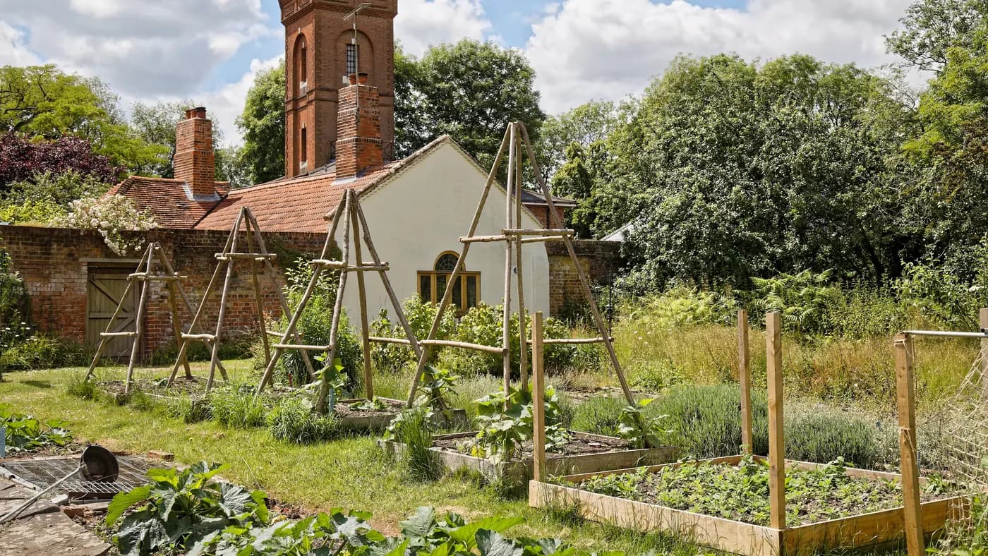 Vegetable garden beds in a walled garden